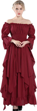 Victorian Dress Renaissance Costume for Women in Wine Red - Soft