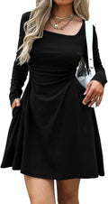 Women's Cotton Square Neck Long Sleeve Mini Dress - Ruched Waist