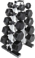 Coated Hex Dumbbell Set with Vertical A-Frame Rack - Space-Saving