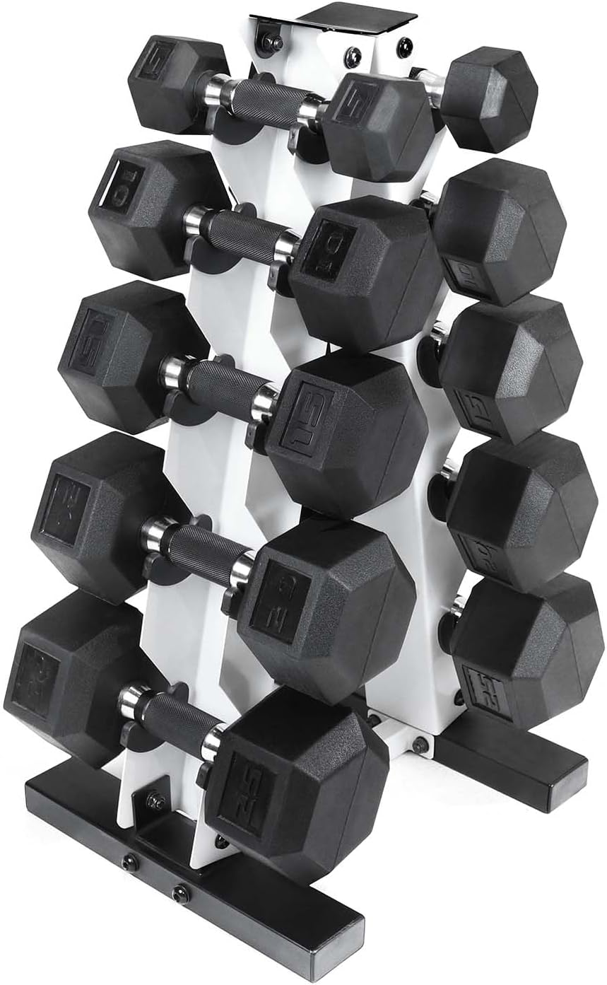 CAP Barbell 150 LB Coated Hex Dumbbell Weight Set with Rack