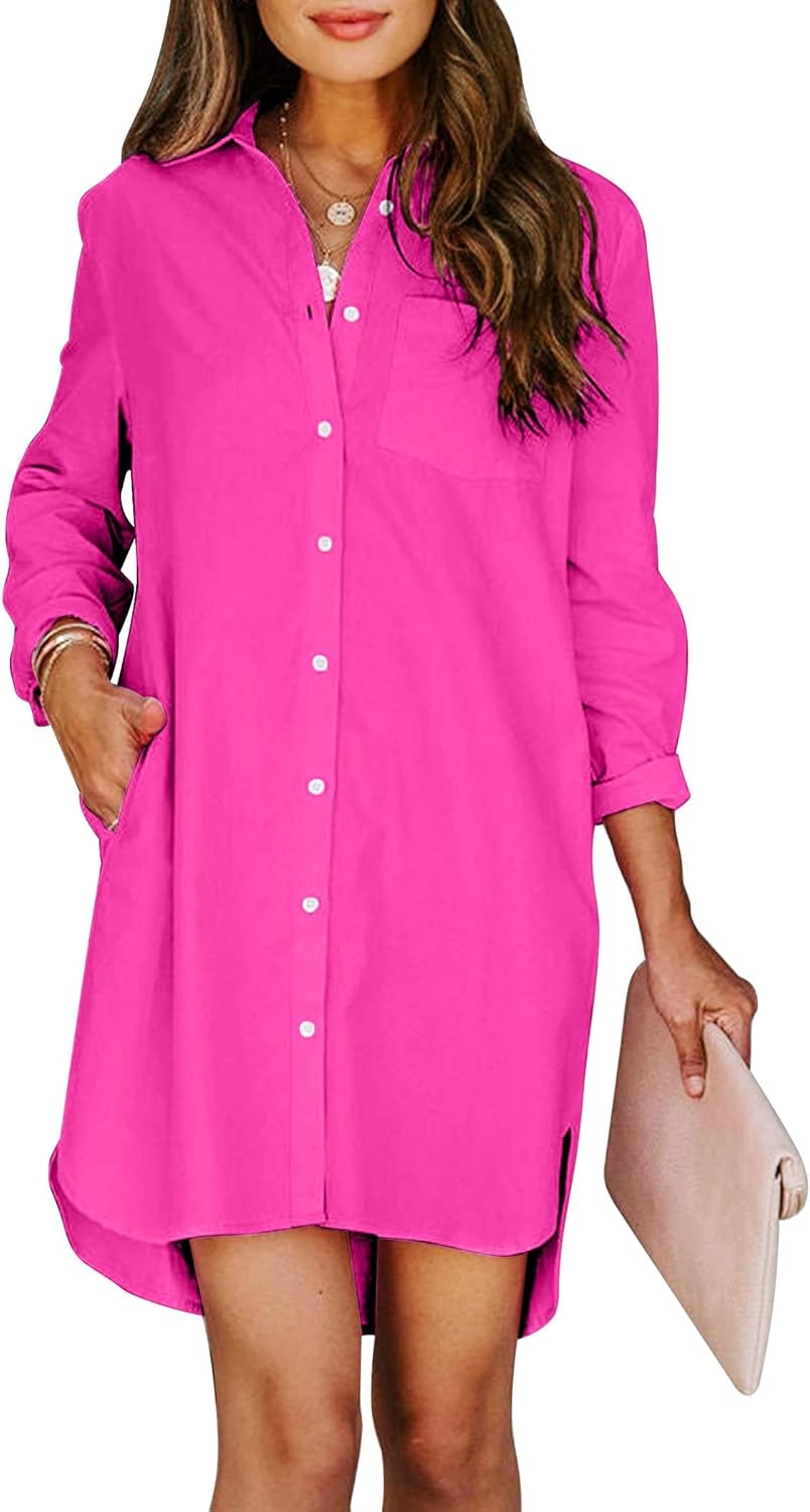 Womens Button Down Shirt Dresses with Pockets for Style