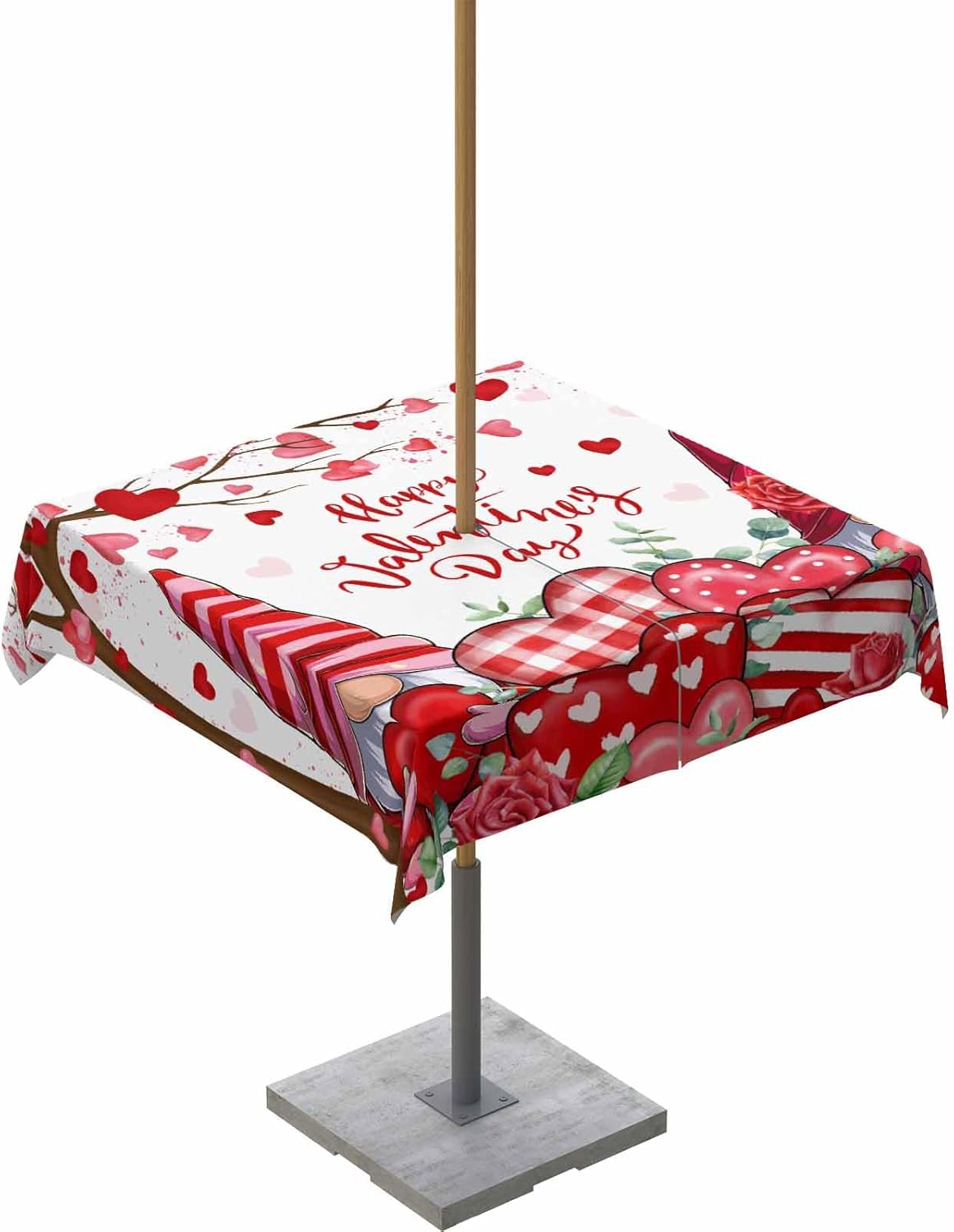 Valentine's Day Waterproof Tablecloth 54x54 - Zipper & Umbrella Hole - Red Love Tree