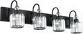 Modern Black Vanity Light 4-Light Crystal Bathroom Wall Fixture