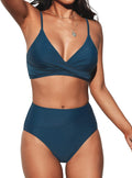 CUPSHE Women's High Waisted V Neck Twist Front Bikini Set (Style 33QZ)