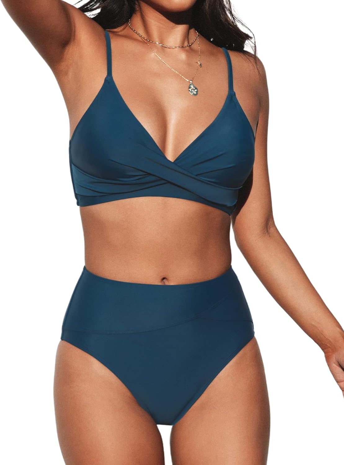 CUPSHE Women's High Waisted V Neck Twist Front Bikini Set