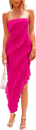 Summer Wedding Guest Dress Strapless Ruffle Maxi - Flattering Fit Size