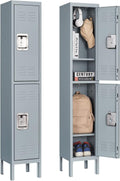 Metal Storage Locker 65.98in High 2-Door Lockable Locker - Secure Gym