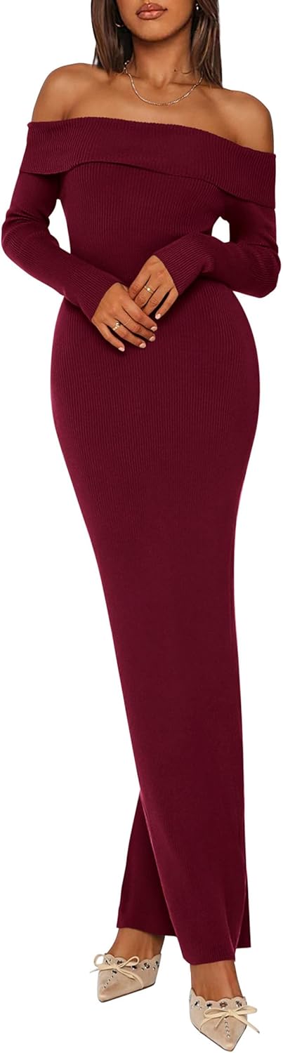 PRETTYGARDEN Women's Off Shoulder Maxi Bodycon Dress for Fall