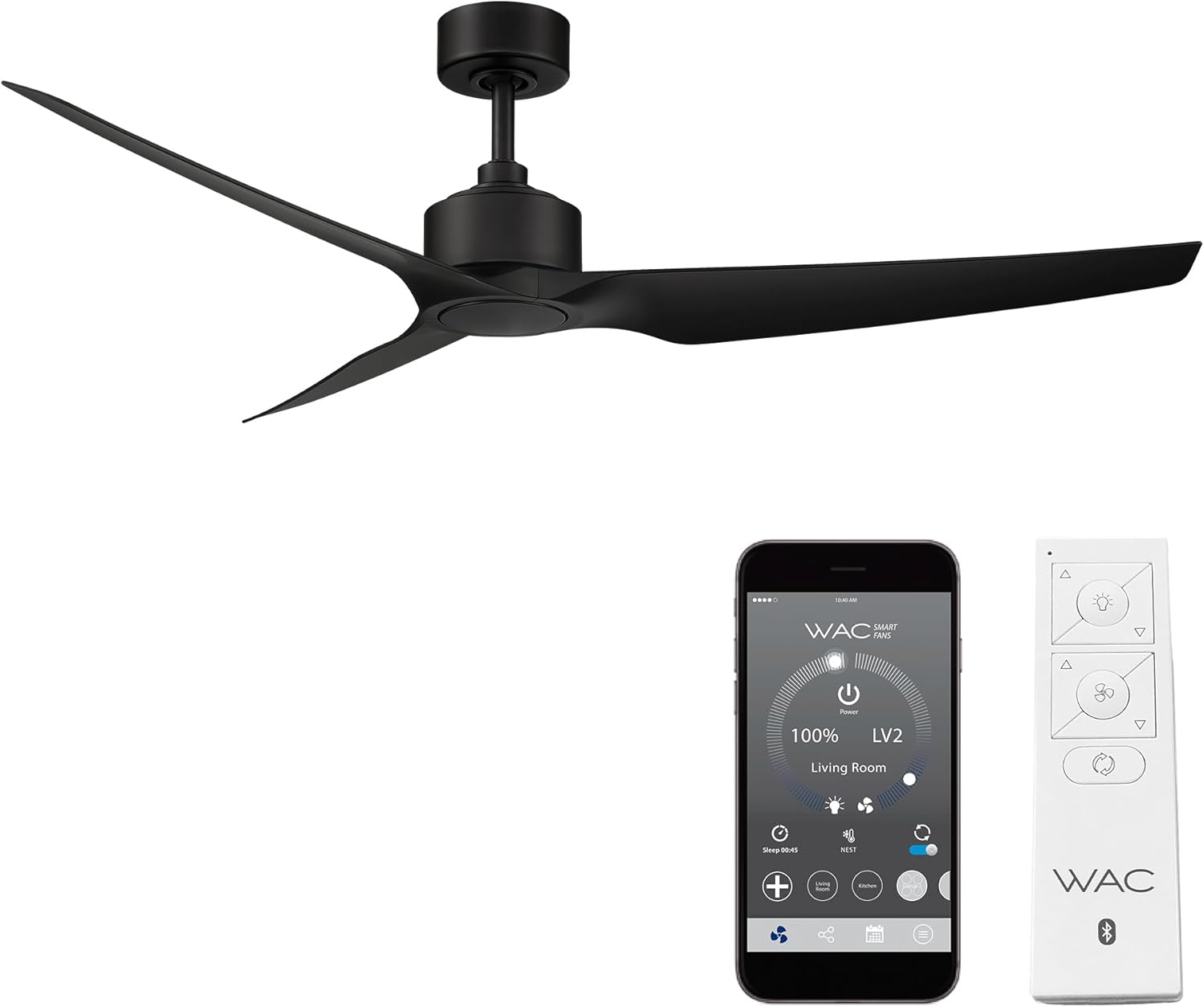 WAC Smart Fans Stella Ceiling Fan 60in Matte Black, Alexa & App Control