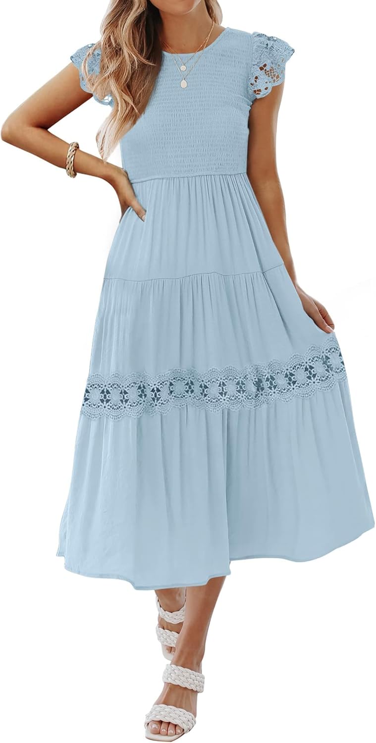 ZESICA Women's Casual Flutter Sleeve Smocked Midi Dress Review