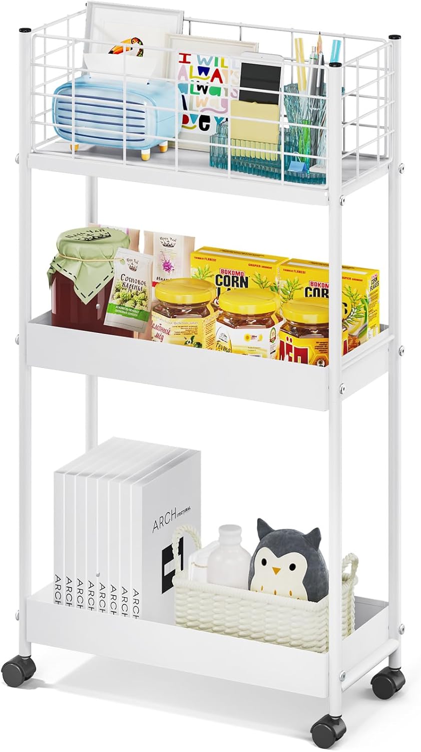 KINGRACK 3-Tier Rolling Utility Cart for Kitchen and Office