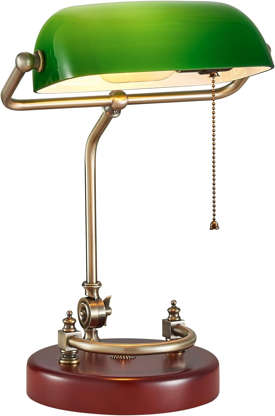 Traditional Green Desk Lamp with Solid Birch Wood Base for Office