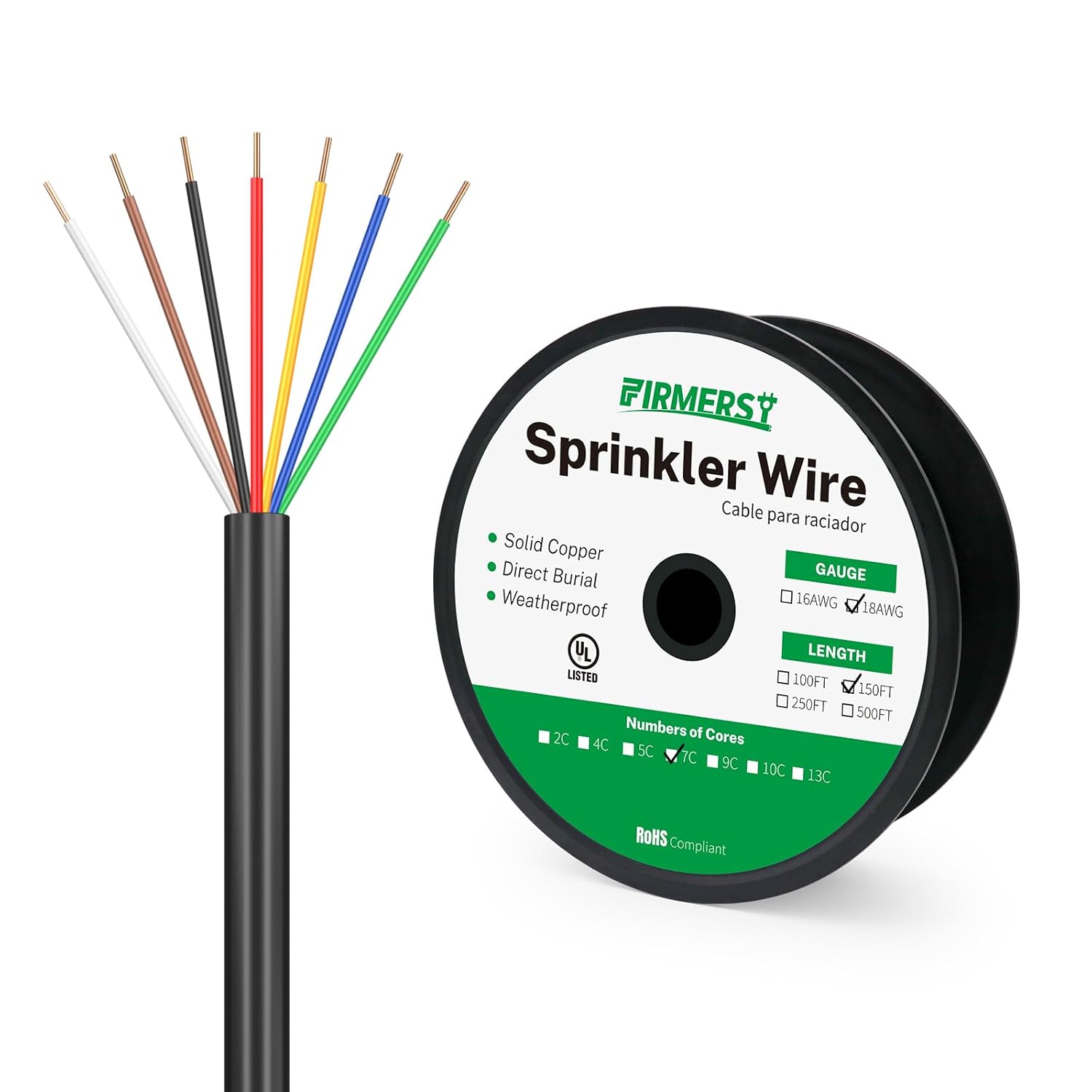 FIRMERST 18AWG Solid Sprinkler Wire for 6 Valves System 150 Feet