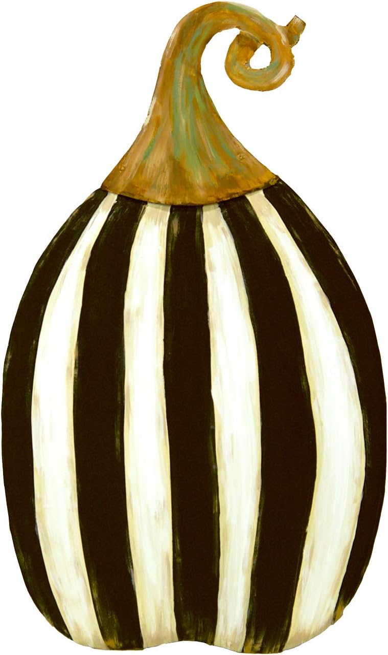 Black & White Striped Pumpkin Tall Metal Garden Stake Decor