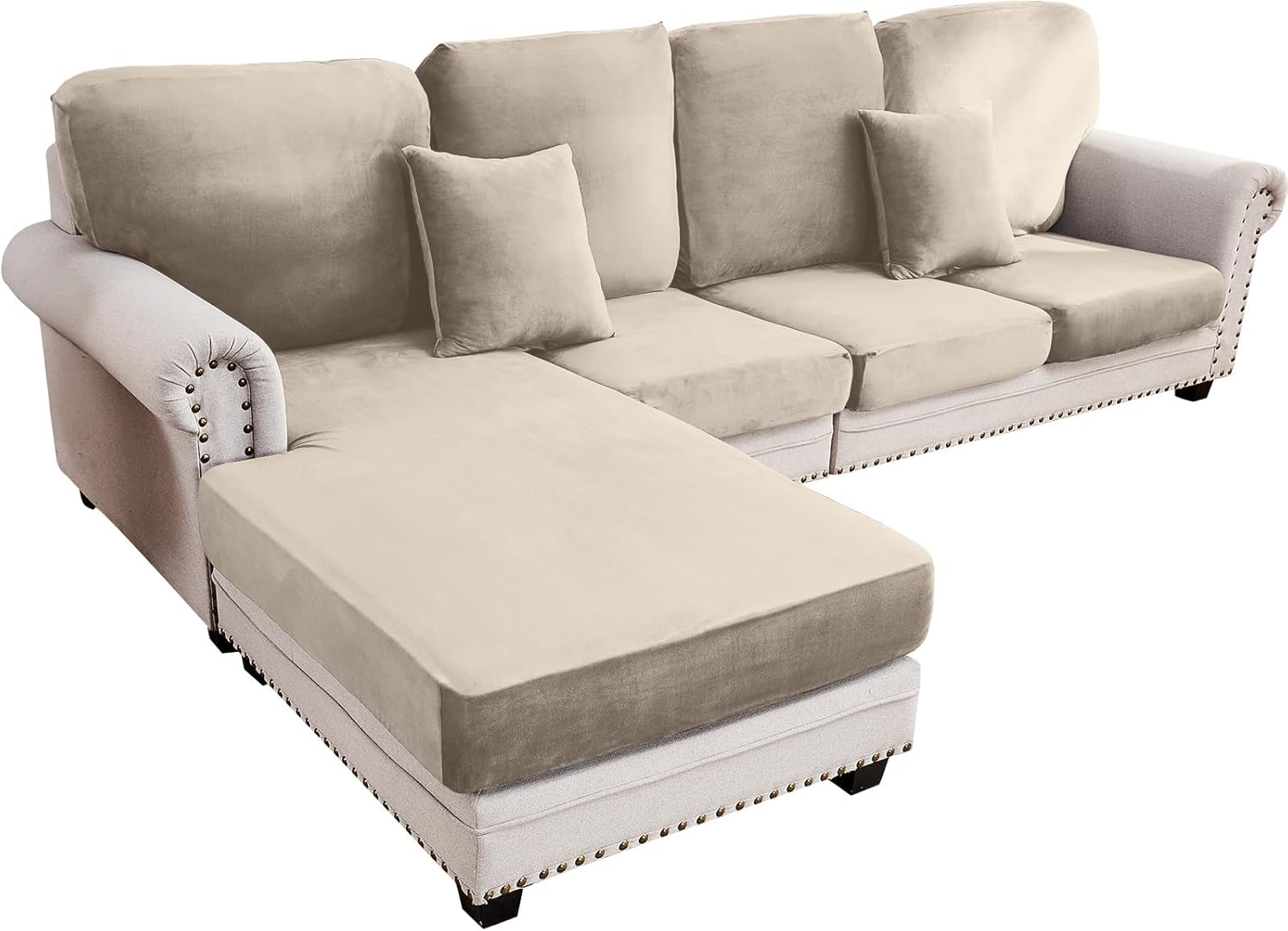 Couch Cover 4-Piece Elastic Velvet Cushion Covers for Sofas