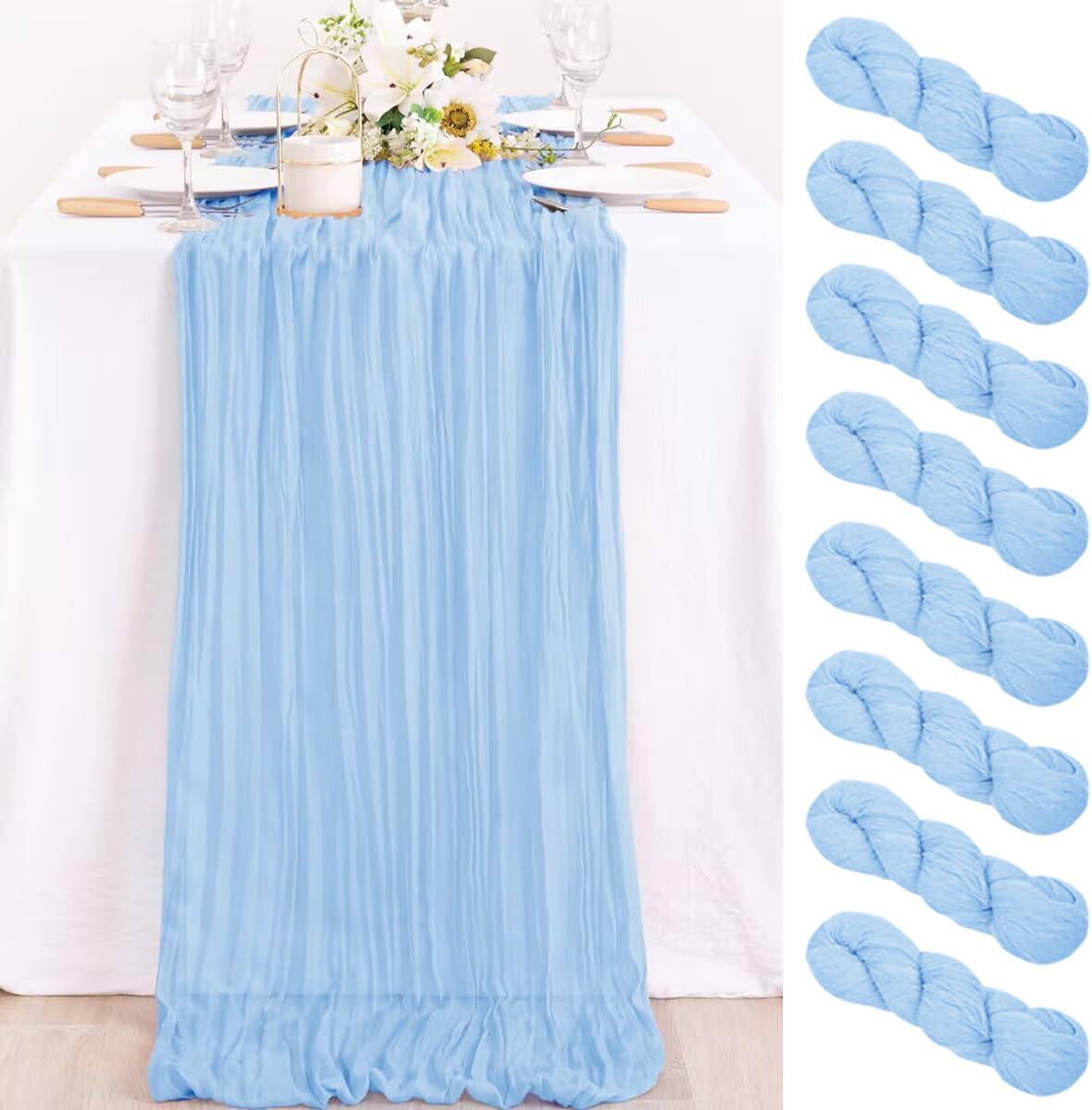 MLMC Baby Blue Table Runner 8 Pack for Rustic Party Decor
