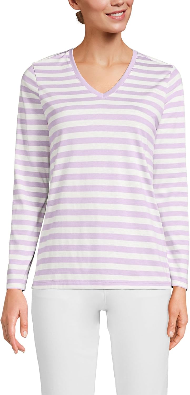 Supima Cotton Long Sleeve V-Neck T-Shirt for Women - Relaxed Fit