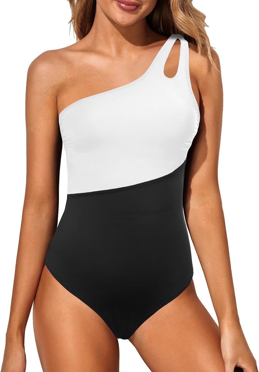 One Shoulder One Piece Swimsuit for Women with Tummy Control