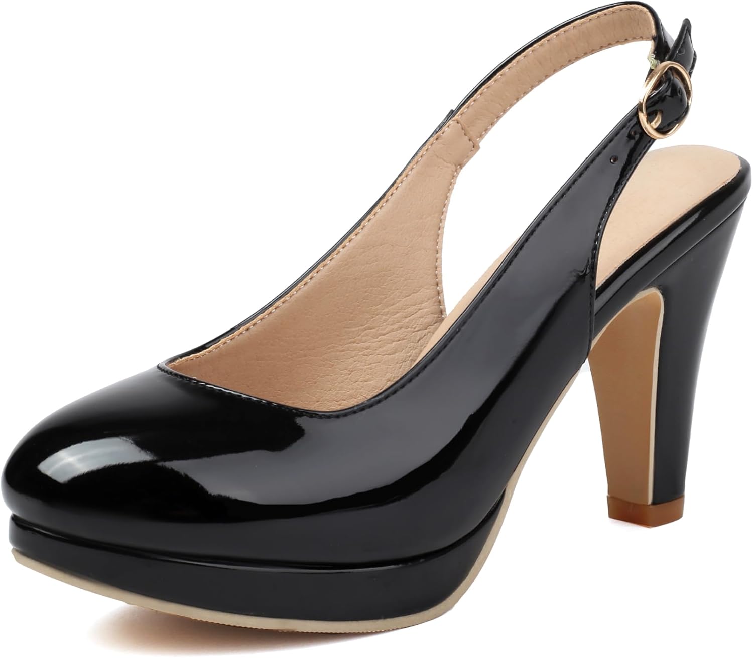 ForeMode Bow Mary Jane Shoes High Heels Closed Round Toe Pumps