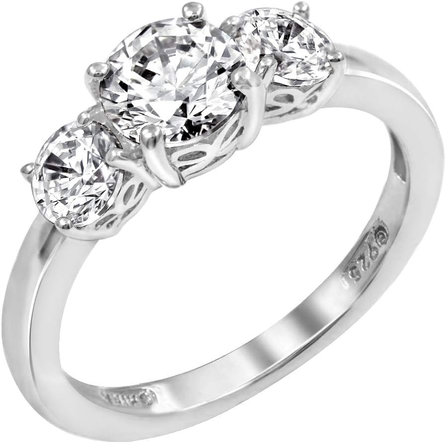 Timeless 3-Stone Ring in Platinum or Gold Plated Sterling Silver