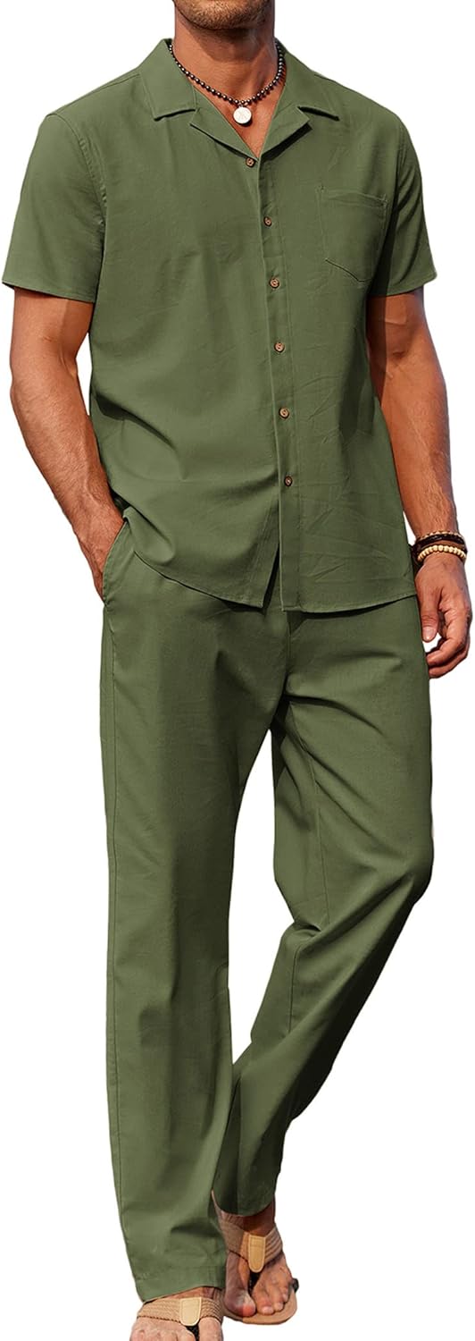 Men's 2 Piece Linen Outfit for Beach Days and Casual Wear