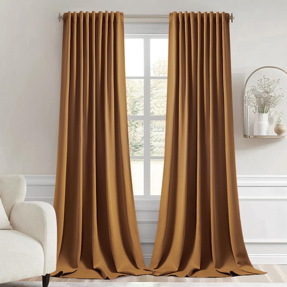 MIULEE Golden Brown Back Tab Blackout Curtain Set for Bedroom