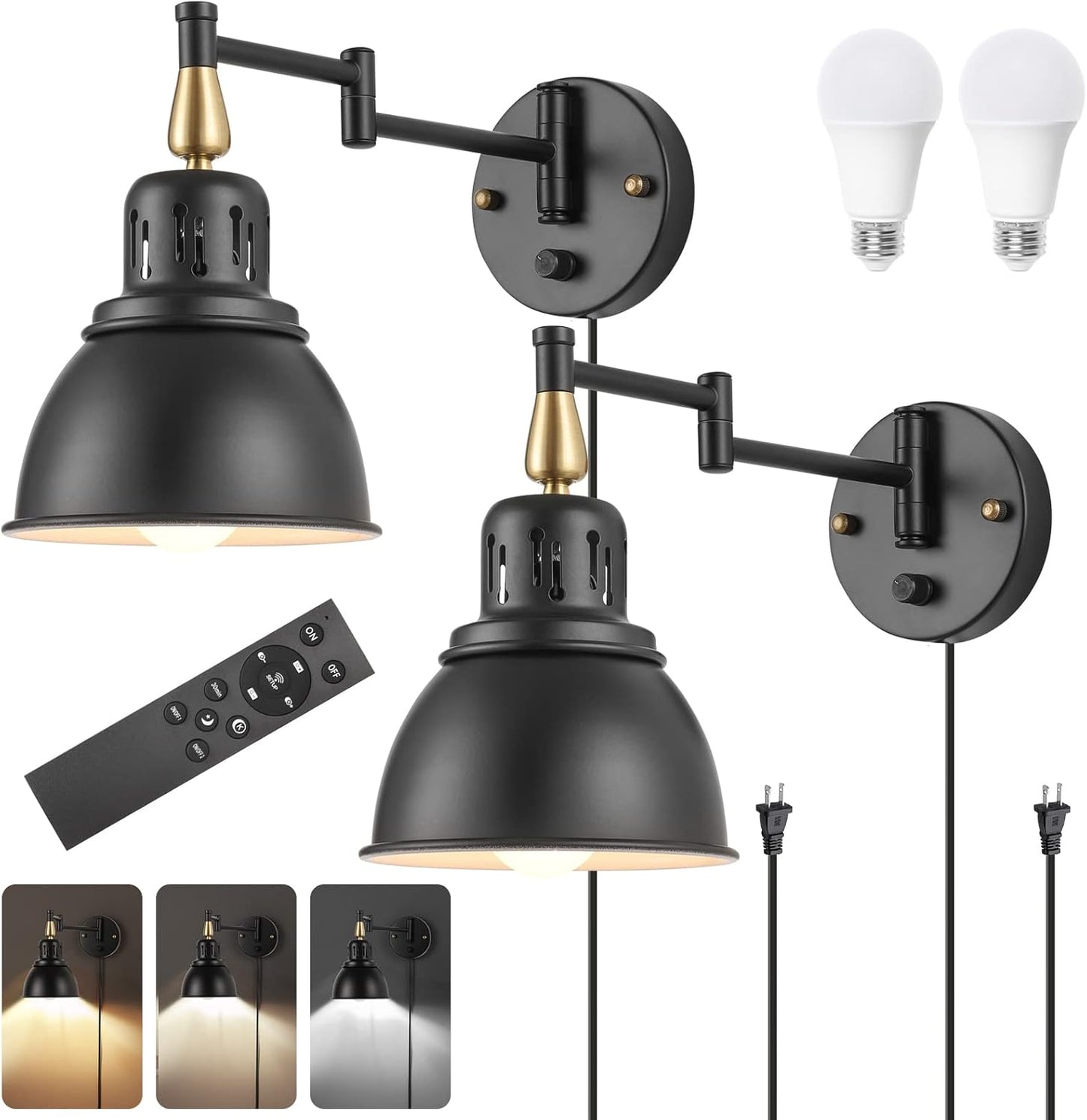 TRLIFE Wall Sconces Plug in with Remote Control and Dimming