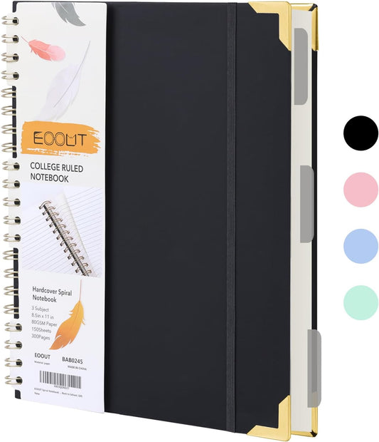 300 Pages Leather Spiral Notebook for Work/School - Black