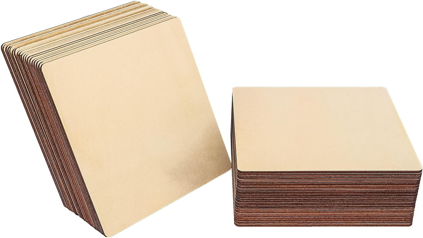 60 PCS 8 Inch Unfinished Wood Squares for DIY Crafts Projects