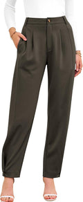 High Waist Work Pants Women - Elastic Tapered Dress Trousers