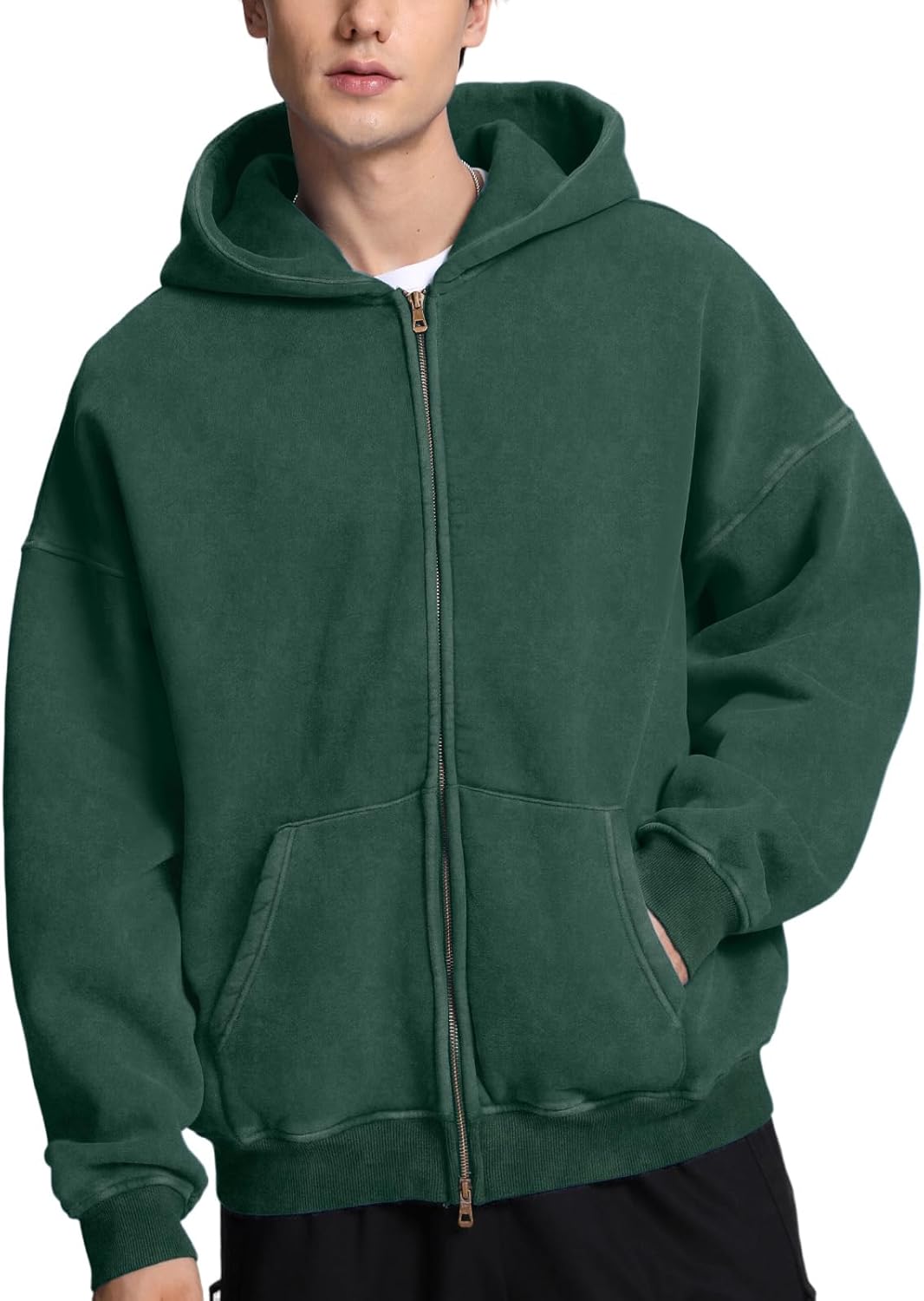 FAIABLE Mens Womens Double Zip Up Hoodie Vintage Acid Wash Style