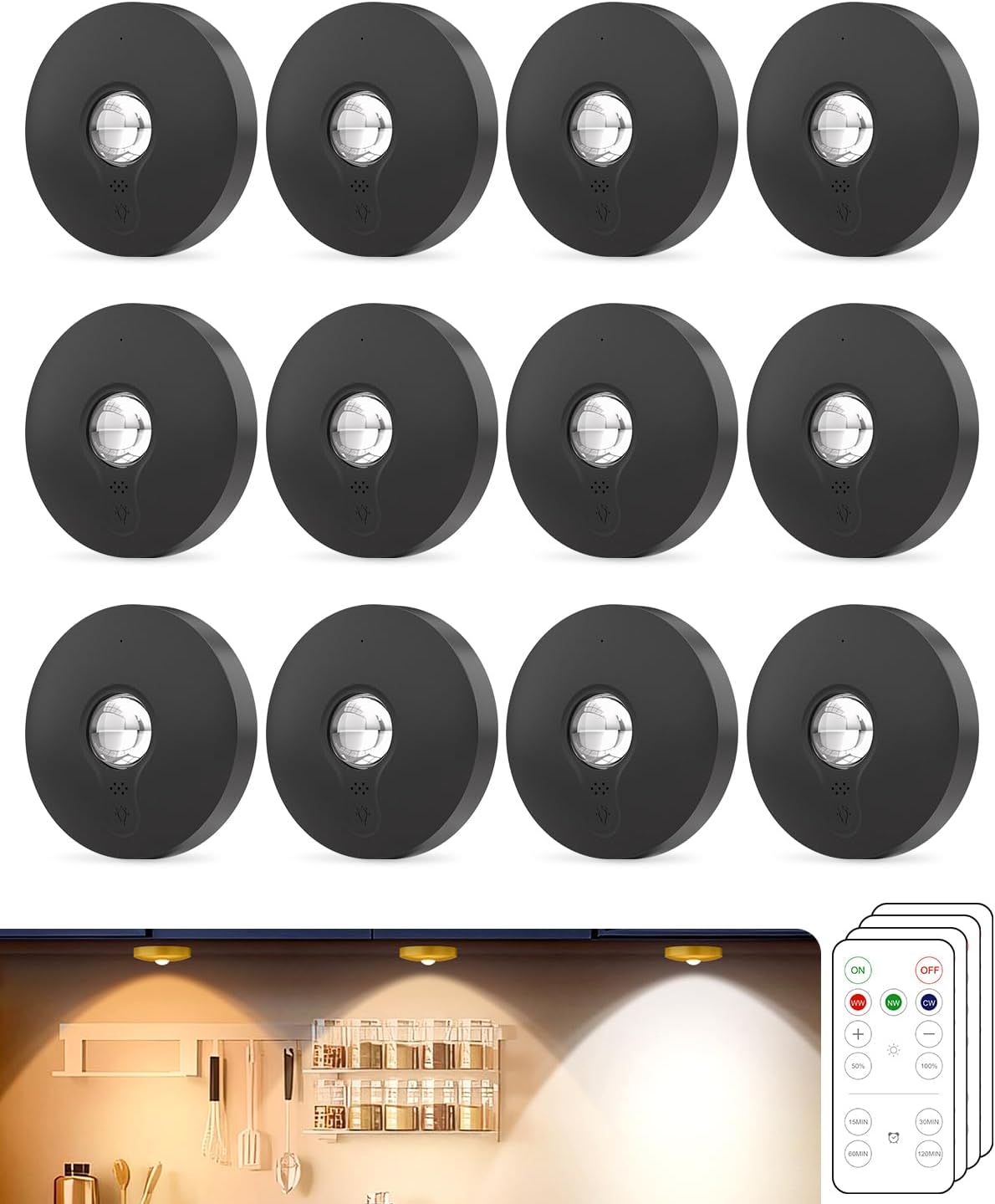 Rechargeable Puck Lights with Remote Control for Home Use