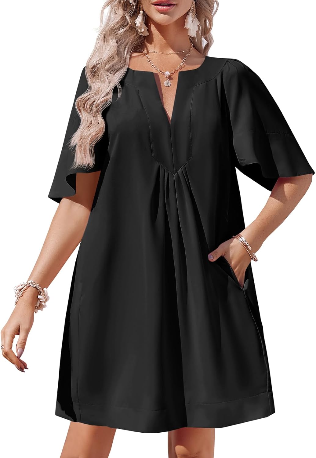 Wenrine Womens Flutter Short Sleeve Mini Dress for Summer Fun