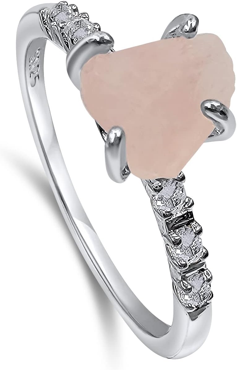 Real Raw Crystal Dainty Ring in White Gold for Birthstone Gifts