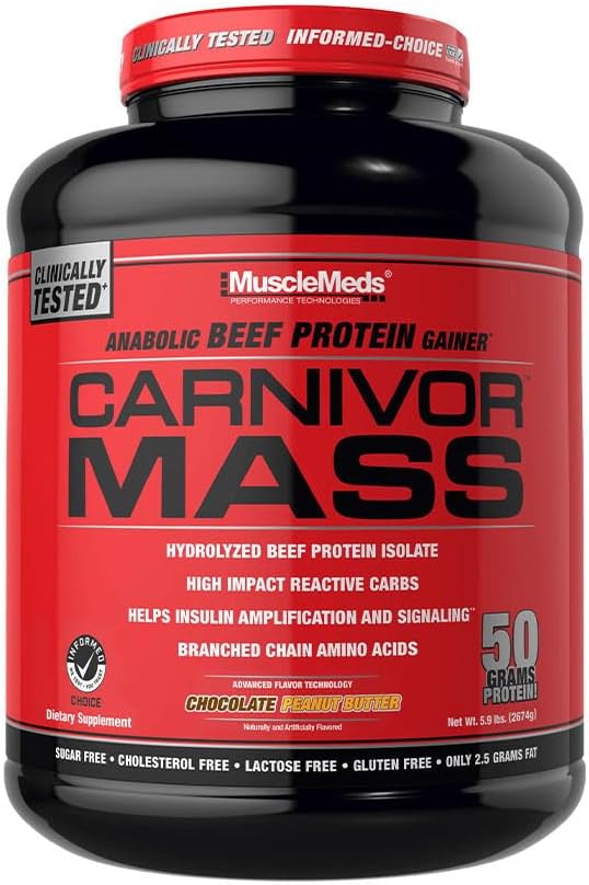 CARNIVOR Mass Gainer Shake: 50g Protein, 125g Carbs, No Fat