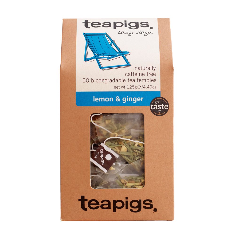 Ginger Lemon Herbal Tea Bags Made With Whole Leaves - 50 Count