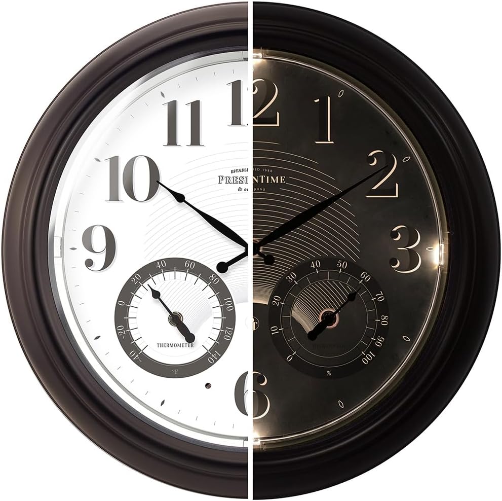 18in Illuminated Outdoor Clock with Smart Sensor & Night Light