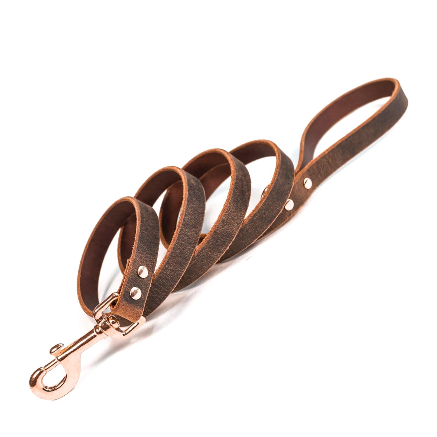 Handmade Bridle Leather Dog Leash with Copper/Rose Gold Hardware