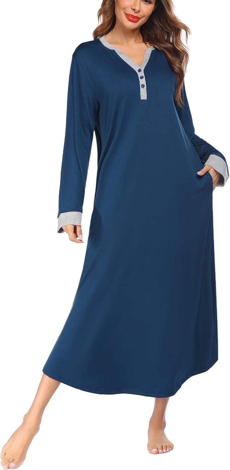 Ekouaer Womens Nightgown Long Loungewear with Pockets