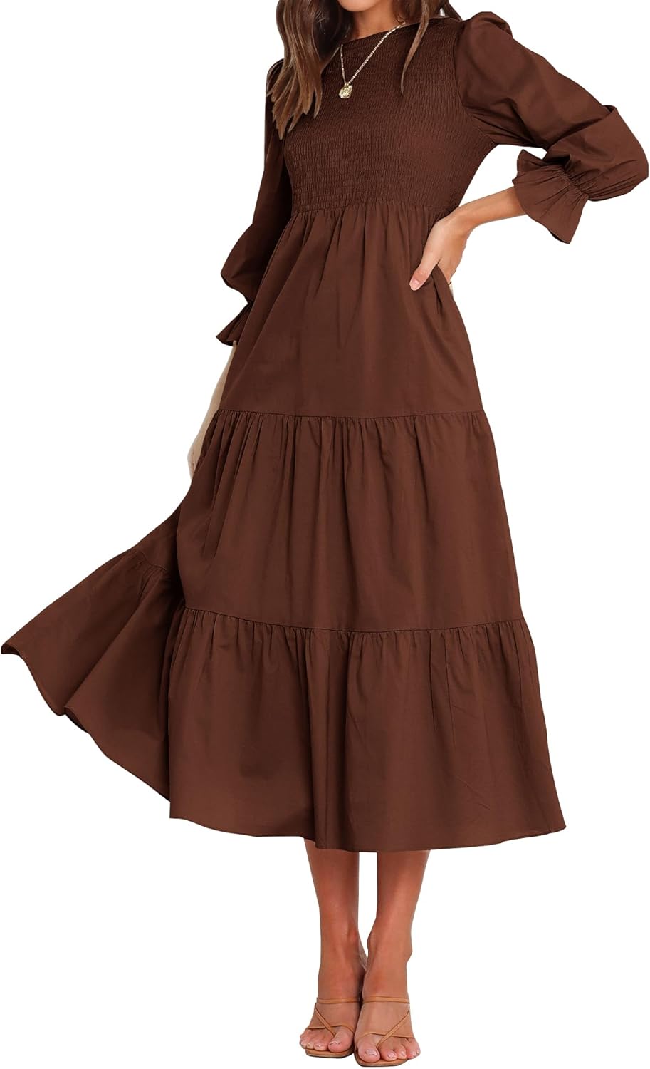 BTFBM Women Casual Long Sleeve Crew Neck Maxi Dress for Fall