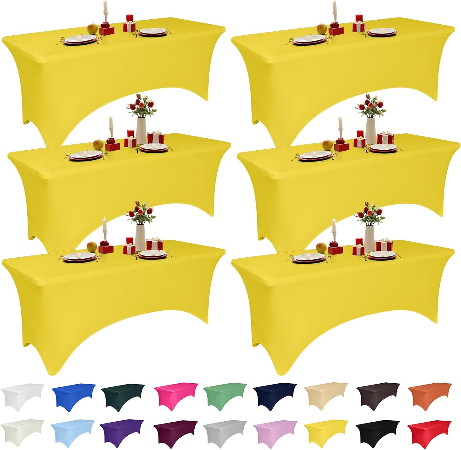 6 Pack 6 Feet Yellow Spandex Tablecloth for Events & Parties