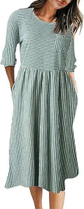 MEROKEETY Women's 3/4 Balloon Sleeve Striped High Waist