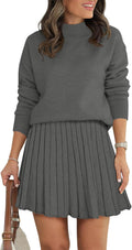 Women's Two Piece Outfits Turtleneck Ribbed Knit Top & Pleated Mini on