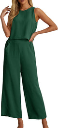 Women's Summer 2 Piece Outfit Set - Lightweight Sleeveless Crop Top is