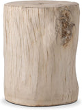 Outdoor Antique Beige Faux Wood Side Table - Hand-Painted Stump