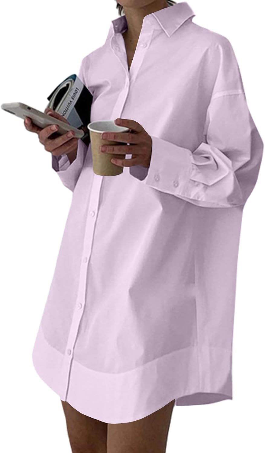 LYANER Women's Casual Shirt Dress with Collar and V Neck Style