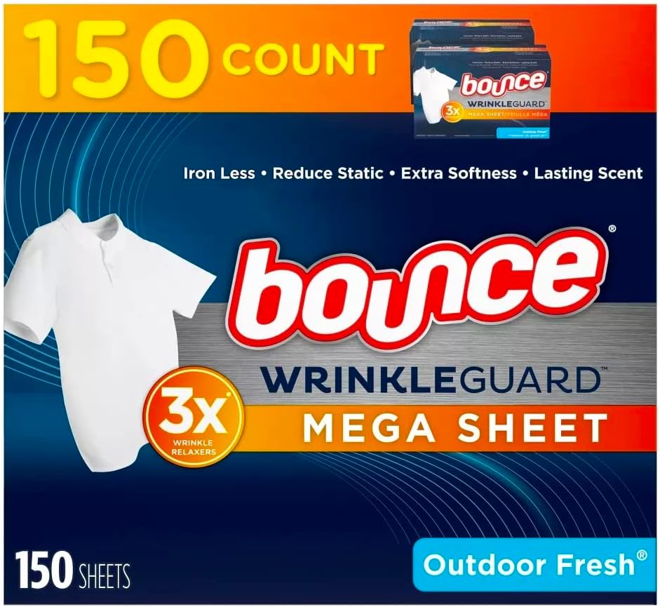 Bounce Wrinkle Guard Mega Dryer Sheets for Fresh Laundry Care