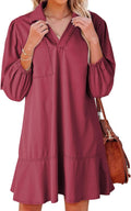 Denim Dress for Women V Neck 3/4 Puff Sleeve - Casual Fall Fit