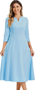 Allegra K Women's 3/4 Sleeve Midi Dress - Elegant A-Line for Work
