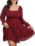 Plus Size Tie Back Square Neck Mini Dress - Elegant Wedding Guest
